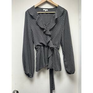 Max Studio Ruffle Tie Waist Floral Print Blouse XL